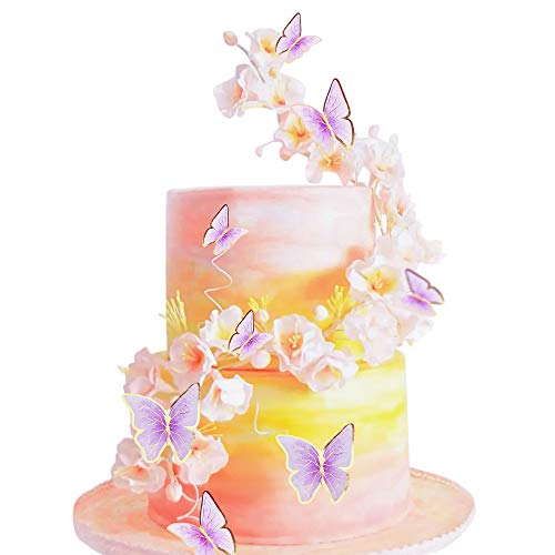 Unimall Cupcake-Topper in Schmetterlingsform, 3D-Schmetterling, für Mädchen und Damen, 30 Stück, Violett / goldfarben von UNIMALL