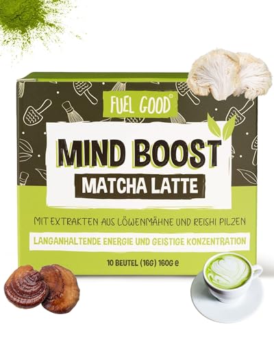 Pilz Matcha Latte 10 Beutel, Matcha-Pulver Ceremonial Grade | Lions Mane & Red Reishi in Matcha Latte Mischung für Fokus, Energie und Immunsystem Unterstützung | Adaptogen & Nootropic Matcha Tee von FUEL GOOD