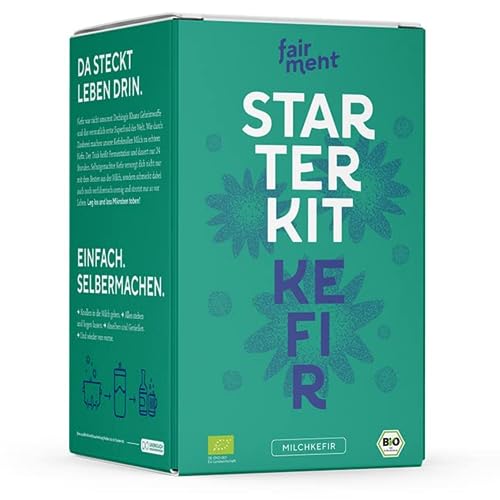 fairment Milch Kefir Starter Set - Anfängerfreundlich | Sofort Startklar | 100% Bio Kefirkultur - Mit Zubehör + Handbuch + Zugang zu Kefir-Brauer-Community - Original fairment Milchkefir Starterkit von Fairment