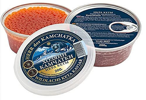 Kaviar - Herr der Kamchatka Keta Lachskaviar Premium (- 18°C) - Wildfang aus Kamchatka- 200g Dose -malossol - leicht gesalzen : Roter Kaviar ohne Konservierungsmittel - caviar - икра von Family Farm