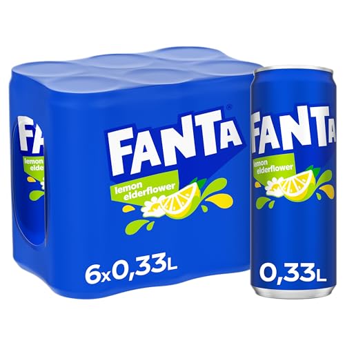 Fanta Lemon & Elderflower - Mischung aus Zitrone und sommerlicher Holunderblüte - mit intensivem Fruchtgeschmack - prickelndes Erfrischungsgetränk in Einweg Dosen (6 x 330 ml) von Fanta