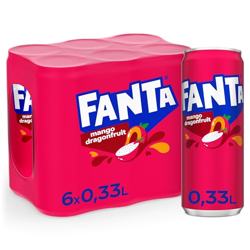 Fanta Mango & Dragonfruit - Mischung aus Mango und Drachenfrucht - mit intensivem tropischem Fruchtgeschmack - prickelndes Erfrischungsgetränk in Einweg Dosen (6 x 330 ml) von Fanta