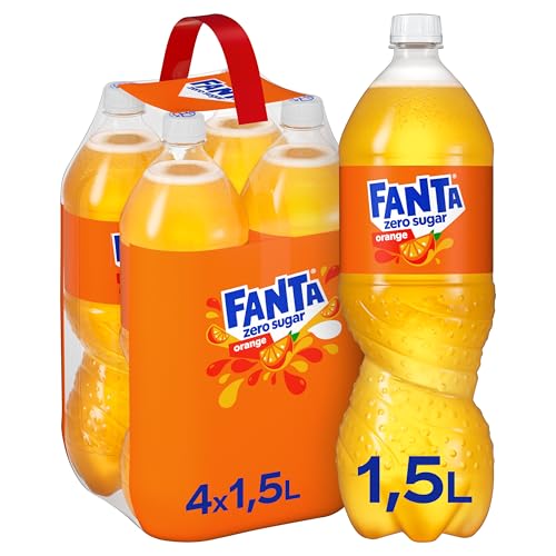 Fanta Zero Orange - fruchtig-spritzige Limonade mit klassisichem Orangen-Geschmack - ohne Zucker und ohne Kalorien - erfrischender Softdrink in Einweg Flaschen (4 x 1500 ml) von Fanta