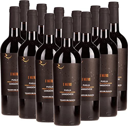 I Muri Sangiovese Puglia IGP Vigneti del Salento Rotwein 12 x 0,75l VINELLO - 12 x Weinpaket inkl. kostenlosem VINELLO.weinausgießer von Farnese Vini