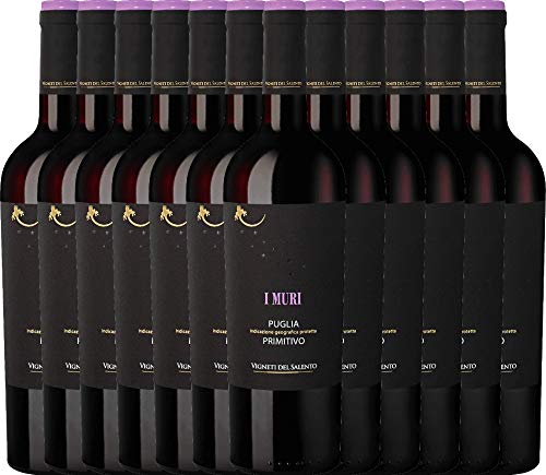 Vinello 12er Paket - I Muri Primitivo Puglia IGP 2021 - Vigneti del Salento mit VINELLO.weinausgießer | 12 x 0,75 Liter von Farnese Vini