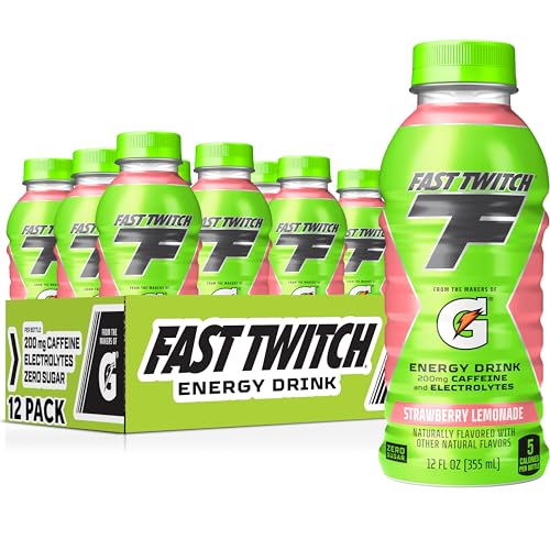 Fast Twitch Energy Drink von Gatorade, Erdbeer-Limonade, 340 ml Flaschen, (12er-Pack), 200 mg Koffein, kein Zucker, Elektrolyte von Fast Twitch