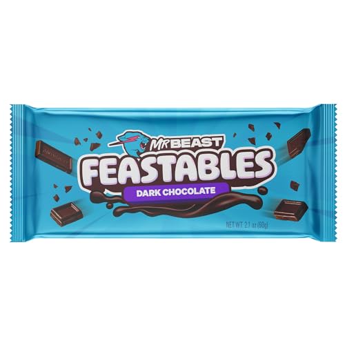 Feastables MrBeast Bar Dunkle Schokolade Schokoriegel 60g, 1 Stück – Seien Sie der Erste, der den neuesten riegel probiert – Ideal als Geschenk | für Frühstück | Weihnachten und Geburtstagsfeiern von Feastables