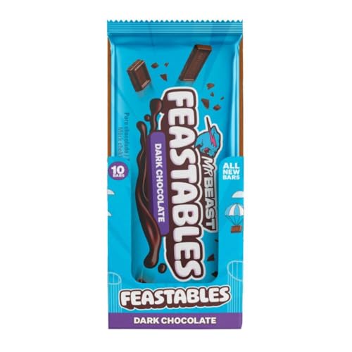 Feastables MrBeast Dunkle Schokolade Schokoriegel 60 g – Schokolade geschenk für das echte Biest, köstliche MrBeast Schokoladen Snacks, Dark Chocolate (Pack of 10) von Feastables