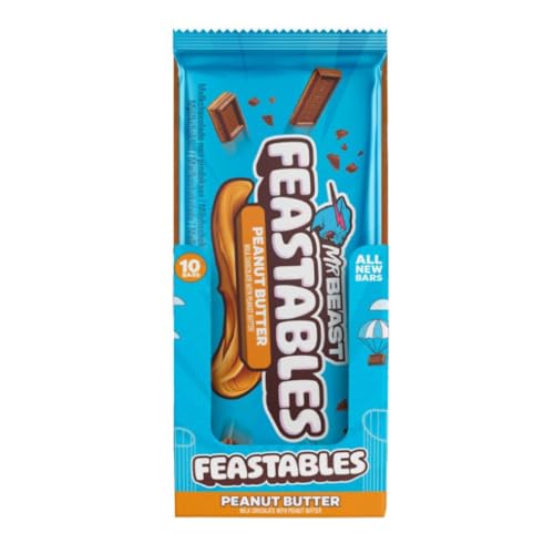 Feastables MrBeast Erdnussbutter Schokoladentafel - Schokolade Großpackung 10 leckere Schokoladenriegel á 60g - Ideal als Geschenk und für Geburtstagsfeiern. von Feastables