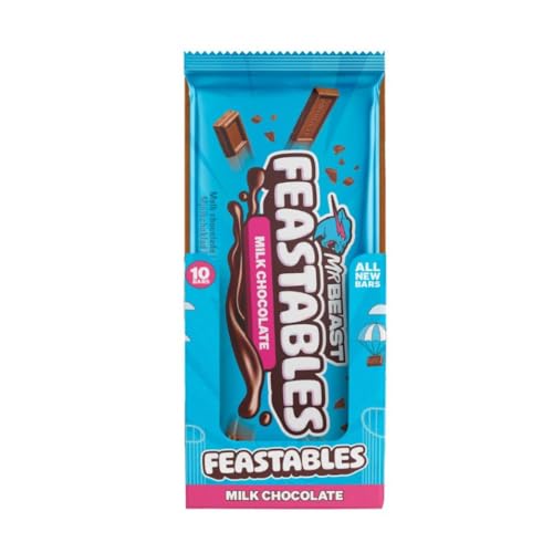 Feastables MrBeast Milchschokoladentafel - Schokolade Großpackung 10 leckere Milchschokoladenriegel á 60g - Ideal als Geschenk und für Geburtstagsfeiern. von Feastables