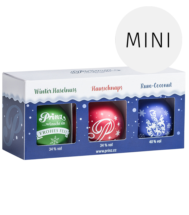 Prinz Christbaumkugeln Geschenkset 3 x 4cl (34 - 40 % Vol., 0,12 Liter) von Fein-Brennerei Prinz