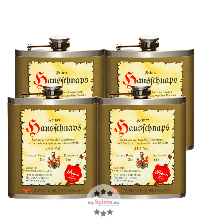 Prinz Flachmann 4er Set Hausschnaps (34 % vol, 0,8 Liter) von Fein-Brennerei Prinz