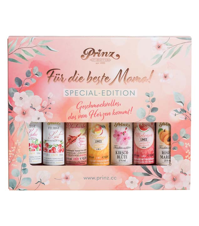 Prinz Geschenkset „Für die beste Mama!“ (16 – 25 % vol, 0,28 Liter) von Fein-Brennerei Prinz