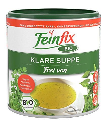 Feinfix Bio Klare Suppe 340g ( 17 Liter Suppe ) Suppenpulver Suppenbrühe Suppenwürze Vegan ohne Geschmacksverstärker Gewürze Suppen Brühe Suppenbrühe Pflanzlich Würze Kochen Gemüsebrühe 7A-85I8-PPAI von FeinFix