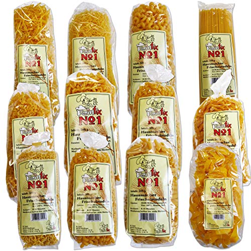 Feinfix Hausmacher Frischeinudeln 6 kg Set | Zöpfle Tagliatelle Spiralen Spaghetti Penne Löckle Hörnle GabelSpaghetti Fadennudeln Drelli Bauernspätzle Bandnudeln breit| Eiernudeln | B0-U7G7-PS4P von FeinFix