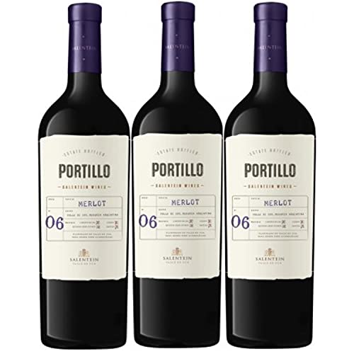 Bodegas Salentein Portillo Merlot Rotwein Wein Trocken Mendoza Argentinien inkl. FeinWert E-Book (3 x 0,75l) von FeinWert