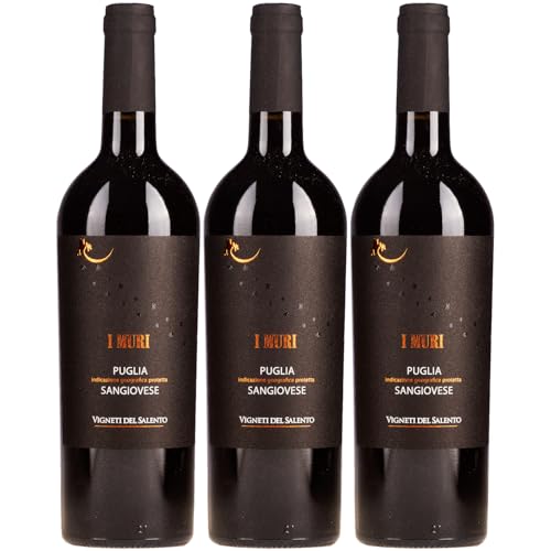 I Muri Sangiovese Puglia Vigneti del Salento Rotwein Rot trocken Italien inkl. FeinWert E-Book (3 x 0,75l) von FeinWert