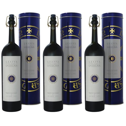 Jacopo Poli Grappa Barili di Sassicaia Italien in schöner Metalldose inkl. FeinWert E-Book (3 x 0,5l) von FeinWert