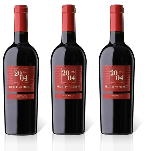 Vinosía Est. 2004 Primitivo Merlot Salento IGT Rotwein Wein Trocken Italien Inkl FeinWert E-Book (3 x 0,75l) von FeinWert