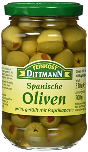 Feinkost Dittmann Oliven grün gefüllt mit Paprikapaste (1 x 330 g) von Feinkost Dittmann