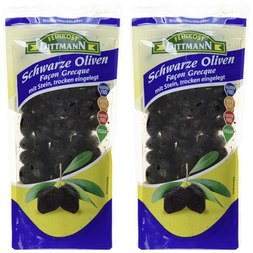Feinkost Dittmann Schwarze trockene Oliven mit Stein (1 x 250 g) (Packung mit 2) von Feinkost Dittmann