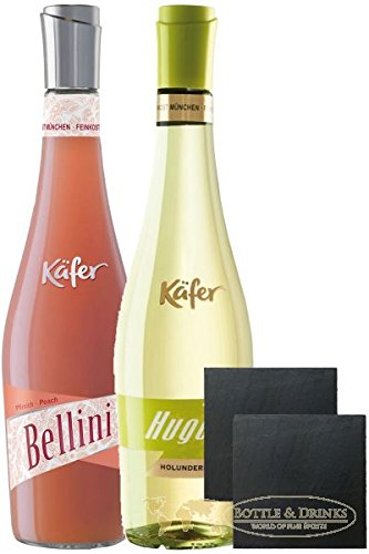 Feinkost Käfer Set 1 x Hugo und 1 x Bellini 0,75 Liter + 2 Schieferuntersetzer ca. 9,5 cm von Käfer