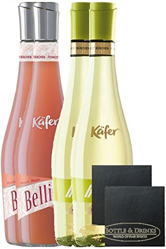 Feinkost Käfer Set 2 x Hugo und 2 x Bellini 0,75 Liter + 2 Schieferuntersetzer ca. 9,5 cm von Käfer