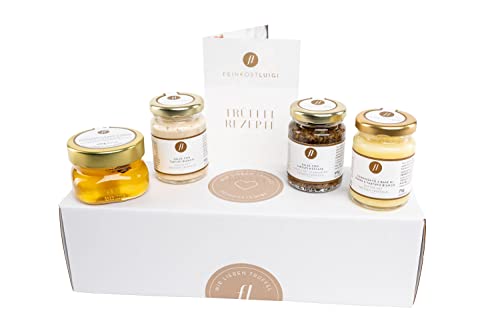 Gourmet Trüffelboxen mit Trüffelhonig, Salsa mit schwarzem und weißem Trüffel sowie Trüffelbutter von Feinkost Luigi