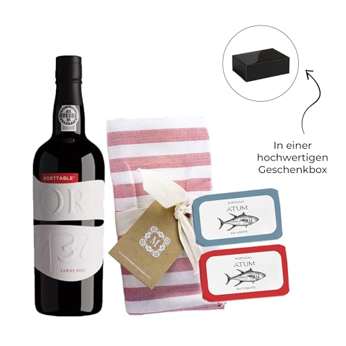 Geschenkbox Portweinabend – Portugiesische Feinkost - Exklusive Geschenkbox mit Portwein, Thunfisch & Baumwoll-Geschirrtüchern von Feinkost Machado