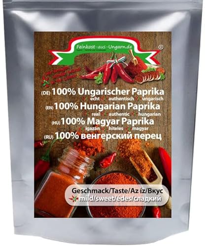 Feinkost aus Ungarn - Aromatisches Paprikapulver aus Ungarn 100g | Echtes Ungarisches Paprikapulver Original Edelsüß | Perfekt zum Würzen von Gulasch mit ungarischer Paprika von Feinkost-aus-Ungarn.de Import - Vertrieb und Grosshandel