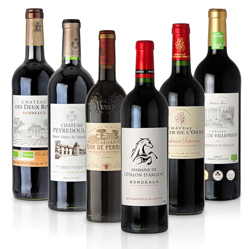 Feinste Weine - Weinselektion 6er Bordeaux Probierpaket (6 * 0,75l) - Frankreich-Probierset mit trockenen Rotweinen von Feinste Weine
