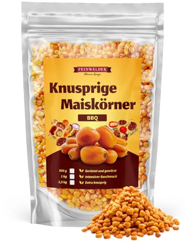 Feinwälder® 1kg Geröstete Maiskörner extra knusprig - BBQ Flavour Geschmack - Gerösteter Mais-Snack gesalzen für Party´s oder unterwegs - Maissnack, Mais-Körner von Feinwälder