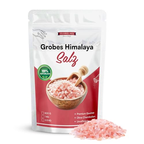 Feinwälder® 1kg Himalaya-Salz grob & 100% naturbelassen – Rosa Kristallsalz unraffiniert und ohne Zusätze, ideal zum Würzen, Kochen und für Wellness-Anwendungen - Kristall Steinsalz, Ursalz, Natursalz von Feinwälder