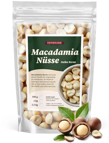 Feinwälder® 1kg Macadamia-Hälften Naturbelassen & Ungesalzen - Premium-Qualität für Backen, Kochen & Snacks - Ganze Macadamia-Kerne Roh, Glutenfrei & Vegan von Feinwälder