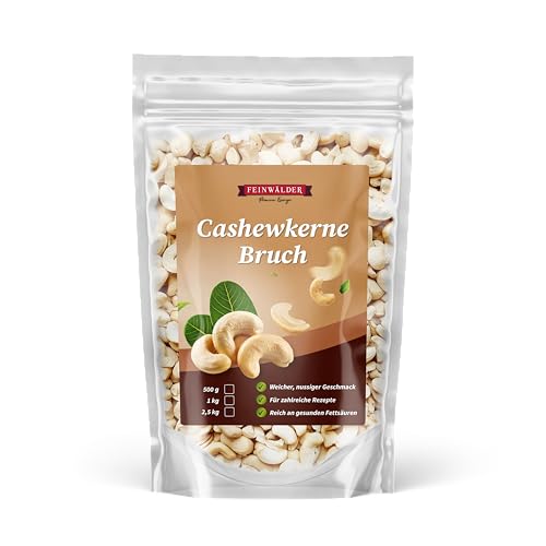 Feinwälder® Cashewkerne Bruch 1kg – Premium Qualität, naturbelassen und ungesalzen, ideal zum Backen, Kochen, für Salate und als gesunder Snack – 100% reine Cashewkerne von Feinwälder