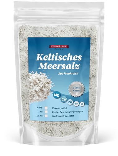 Feinwälder® 1kg Keltisches Graues Meersalz - Handgeerntet, Mineralstoffreich & Unraffiniert - Grobes Keltensalz perfekt für die Küche, Vegan & Glutenfrei, Ideal zum Würzen - Celtic Sea Salt, Meer-Salz von Feinwälder