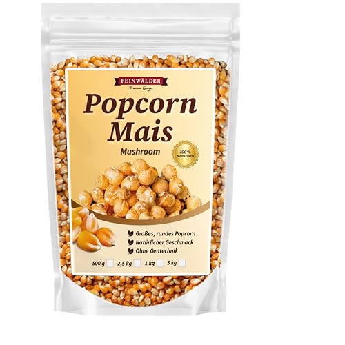 Feinwälder® Popcorn-Mais - Mushroom-Variante, 1kg - Perfekt für Frisches Popcorn, Große Knusprige Körner, Glutenfrei & Vegan, Ideal für Heimkino, Snacks & Events von Feinwälder