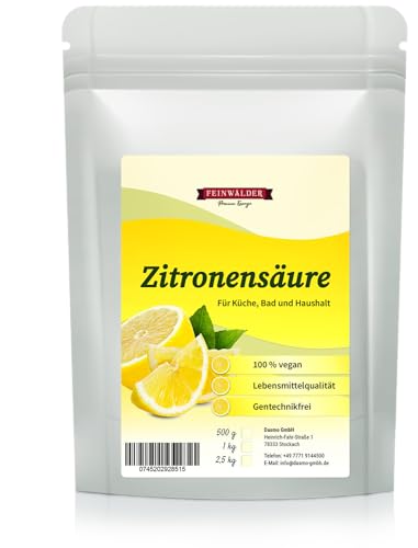 Feinwälder® Premium Zitronensäure Pulver 1 kg in Lebensmittelqualität (E330) für Küche und Haushalt/natürlicher Kalkentferner und Reinigungsmittel/Limonaden, Fruchtsäfte und zum Backen von Feinwälder