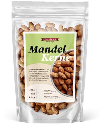 Feinwälder® ganze Mandelkerne 1kg naturbelassen – Premium Qualität, reich an Nährstoffen, ideal zum Snacken, Backen, Kochen und für Desserts – 100% natürliche Mandeln ohne Zusatzstoffe von Feinwälder