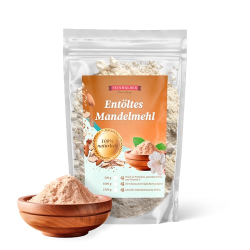 Feinwälder entöltes Mandelmehl 1kg – Fein gemahlenes, entöltes Mandelmehl, ideal zum Backen, Kochen, für Smoothies und als glutenfreie Alternative – 100% natürliche Mandeln, reich an Eiweiß von Feinwälder