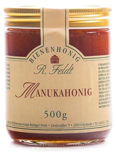 Manuka-Honig (Teebaum), Neuseeland, dunkel, flüssig, kräuterartig kräftig, 500g von Feldt Honig