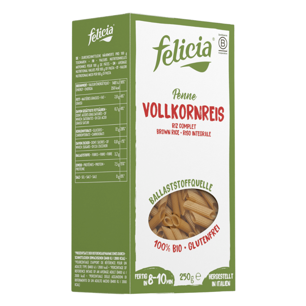 Bio Penne Reis Vollkorn Nudeln 250g von Felicia