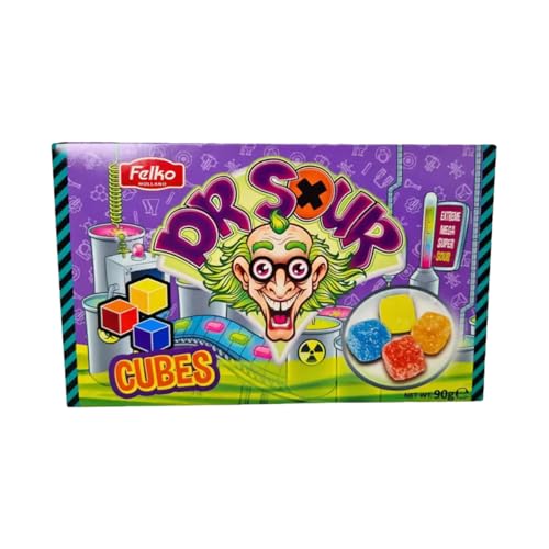 Dr. Sour Cube saure intensiv schmeckende Fruchtgummi und Bonbons 90g von Felko Holland