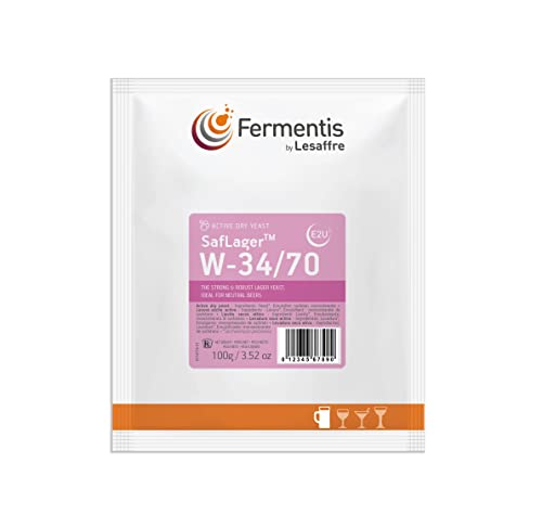 Bierhefe W-34/70 100 g Beutel Fermentis Saflager untergärige Trockenhefe Dry für Hobbybrauer Pizza backen Heimbrauerei Bier herstellen von Fermentis