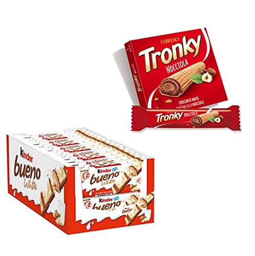 30x Kinder Ferrero Bueno White Doppelriegel a 39g Ferrero Riegel Schokolade + Ferero Tronky 5x 20g Riegel Haselnuss Schokoriegel kekse kuchen schoko waffeln von Ferrero