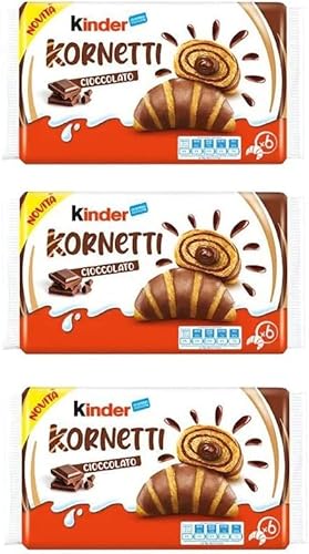 3x Ferrero Kinder Kornetti Cioccolato Cornetti Mit Schokolade Gefüllte Croissants Packung mit 252g, jede Packung enthält 6 Croissants von Ferrero