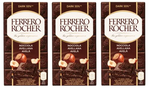 3x Ferrero Rocher Nocciola Dark 55% Tafel Zartbitter Dunkler Schokoriegel gefüllt mit Haselnüssen 90g von Ferrero