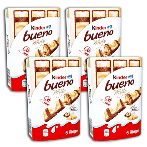 4 er Ferrero kinder bueno White 4 x 117 g (4 x 6 Riegel) Waffel mit feiner Milchhaselnusscreme-Füllung von Ferrero