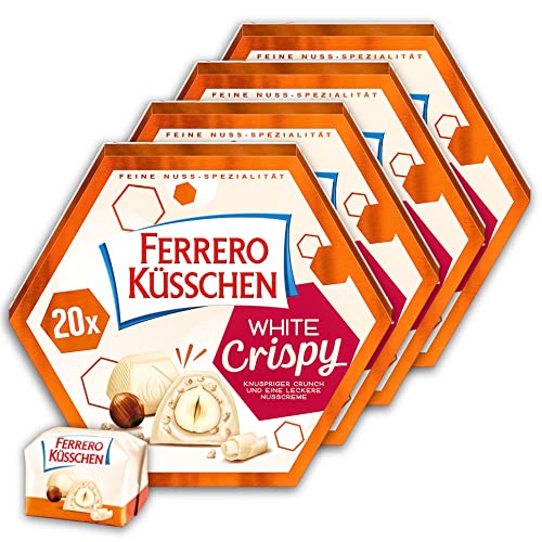 4er Pack Ferrero Küsschen White Crispy - Nuss-Schoko-Praline mit weisser Schokolade von Ferrero