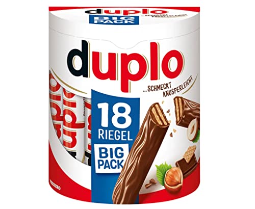 Ferrero Duplo Schokoriegel Waffel mit cremiger Kakaofüllung und Haselnüssen (18 x 18,2g) 1 Packung mit je 18 Einzelriegeln von Ferrero